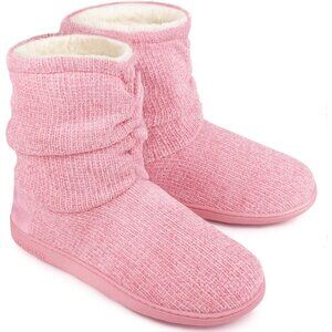 Women's Light Pink Winter Warm Non Slip Knit Memory Foam Slipper Bootie Shoes
